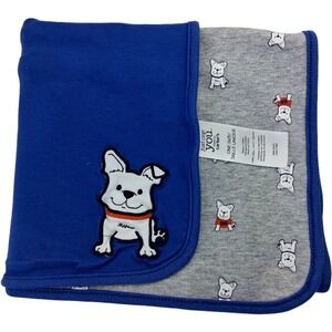 Carter's Just One You Blue Gray Bulldog Puppy Dog Cotton Receiving Blanket 2ply